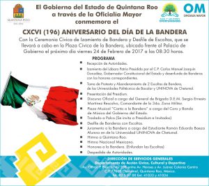 Oficialía Mayor, Manuel Alamilla, Día de la Bandera, aniversario, ceremonia cívica, patriotismo, escoltas, Zona Militar, Canto a la Bandera, himnos a Quintana Roo, honores al Lábaro Patrio,