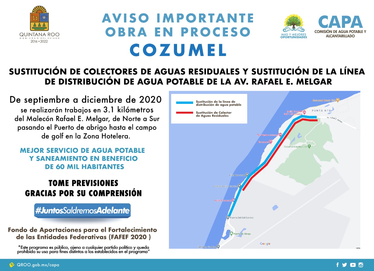 Arrancarán obras históricas de agua potable y drenaje sanitario en la  Rafael E. Melgar norte de Cozumel | Coordinación General de Comunicación